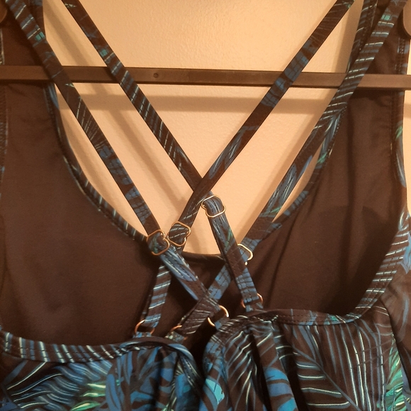 NWT Ocean Blues Blue Palm Leaves Print One Piece Swimsuit - Picture 14 of 14